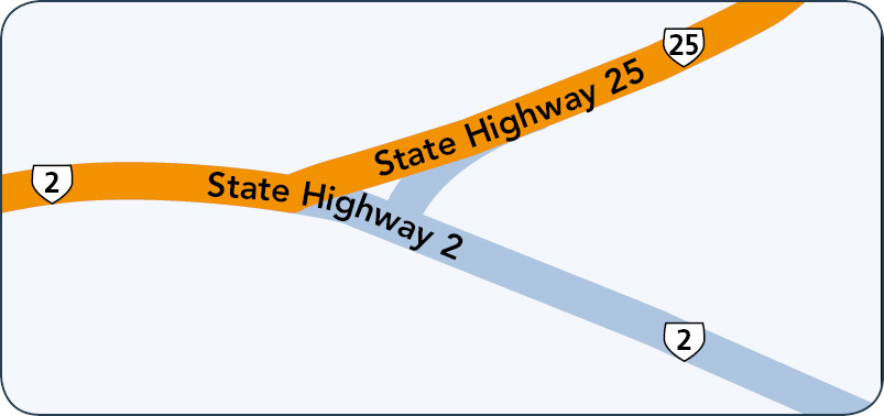 State Highway 2 exiting to state highway 25 - high risk area map