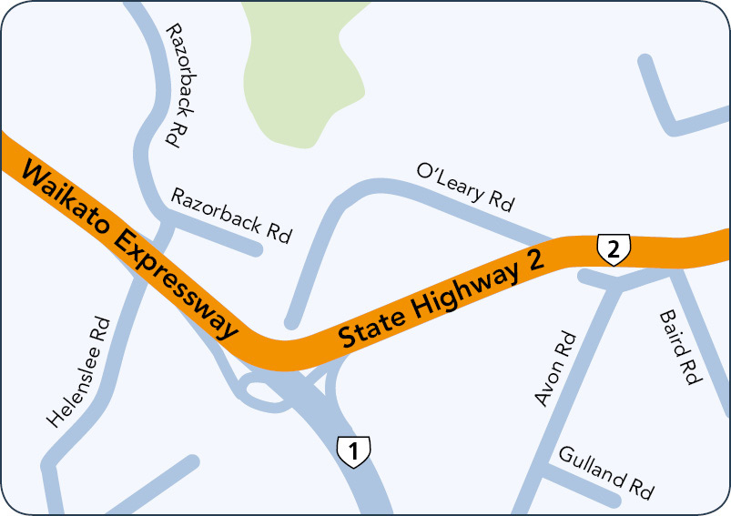 High risk area map - Waikato expressway exiting to State Highway 2, exit 477