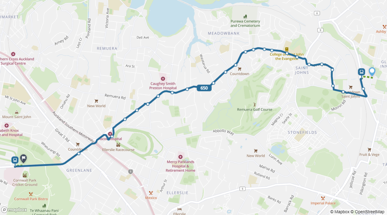 Glen Innes to Auckland Showgrounds map