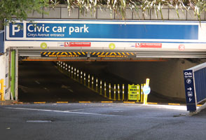 Civic car park entry from Greys Avenue.