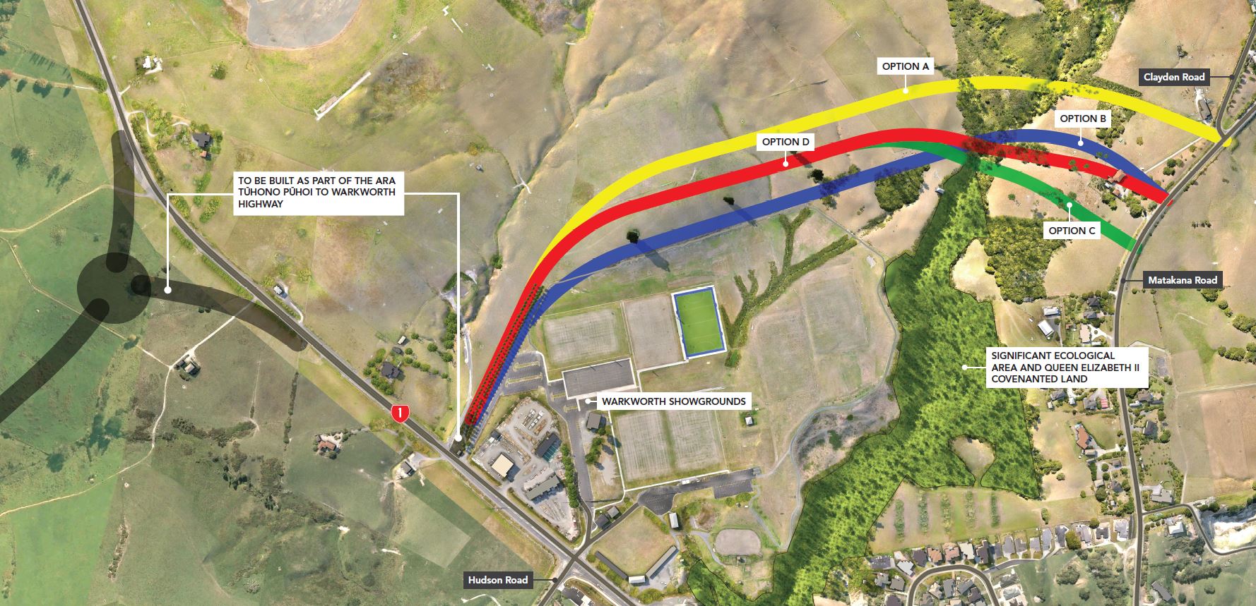 SH1 link overhead map showing four options
