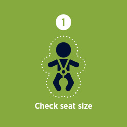 Step 1 icon displaying to check seat size