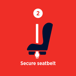 Step 2 icon displaying to secure the seatbelt