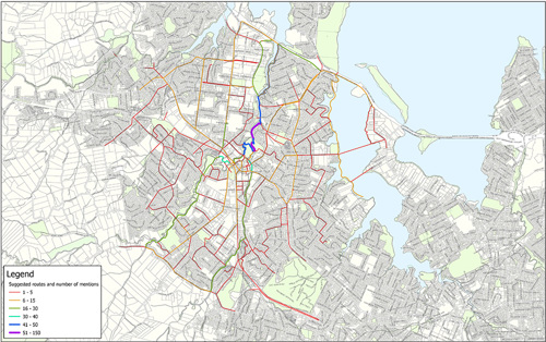Map of suggested cycle routes for Henderson