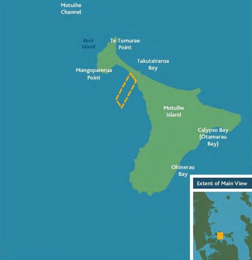 Motuihe Wharf Bay access lane map