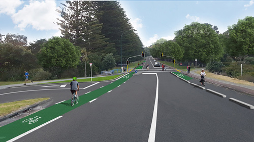 Artists impression of the Seabreeze Road to Albert Road improvements.
