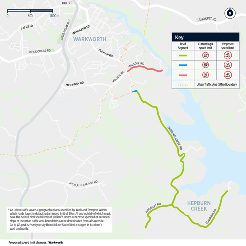 Map showing speeds changes in Warkworth.