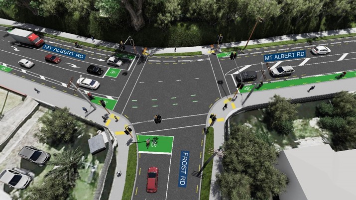 Arists impression of the improved pedestrian safety on Frost Road and Carr Road in Mt Roskill