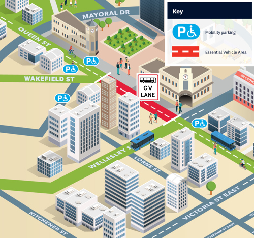 Map showing AT's pragmatic approach for enforcing Queen Street's new special vehicle lane