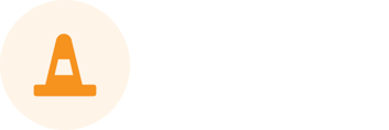 A round icon of a beige circle with an orange road cone in the middle of it