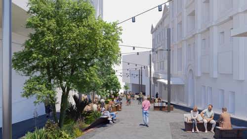 An artist's illustration of Karangahape road