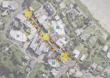 Aerial view of Oneroa and the proposed changes.