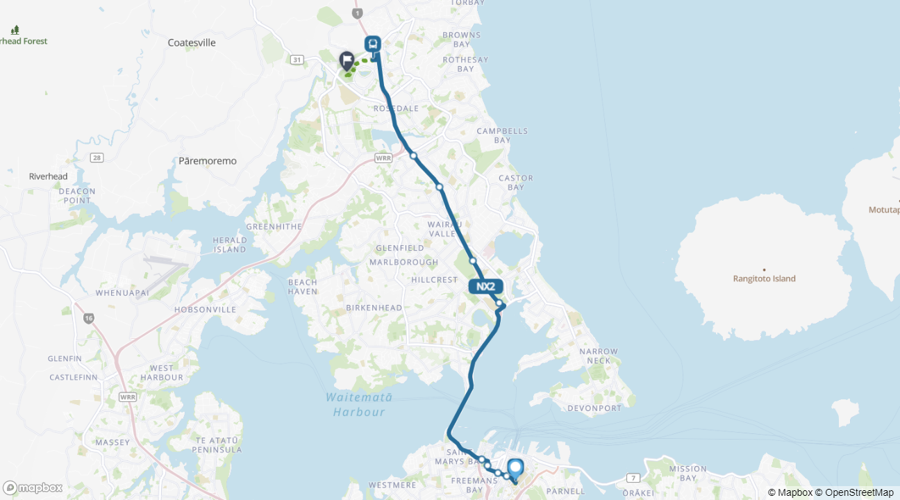 AUT to North Harbour Stadium map