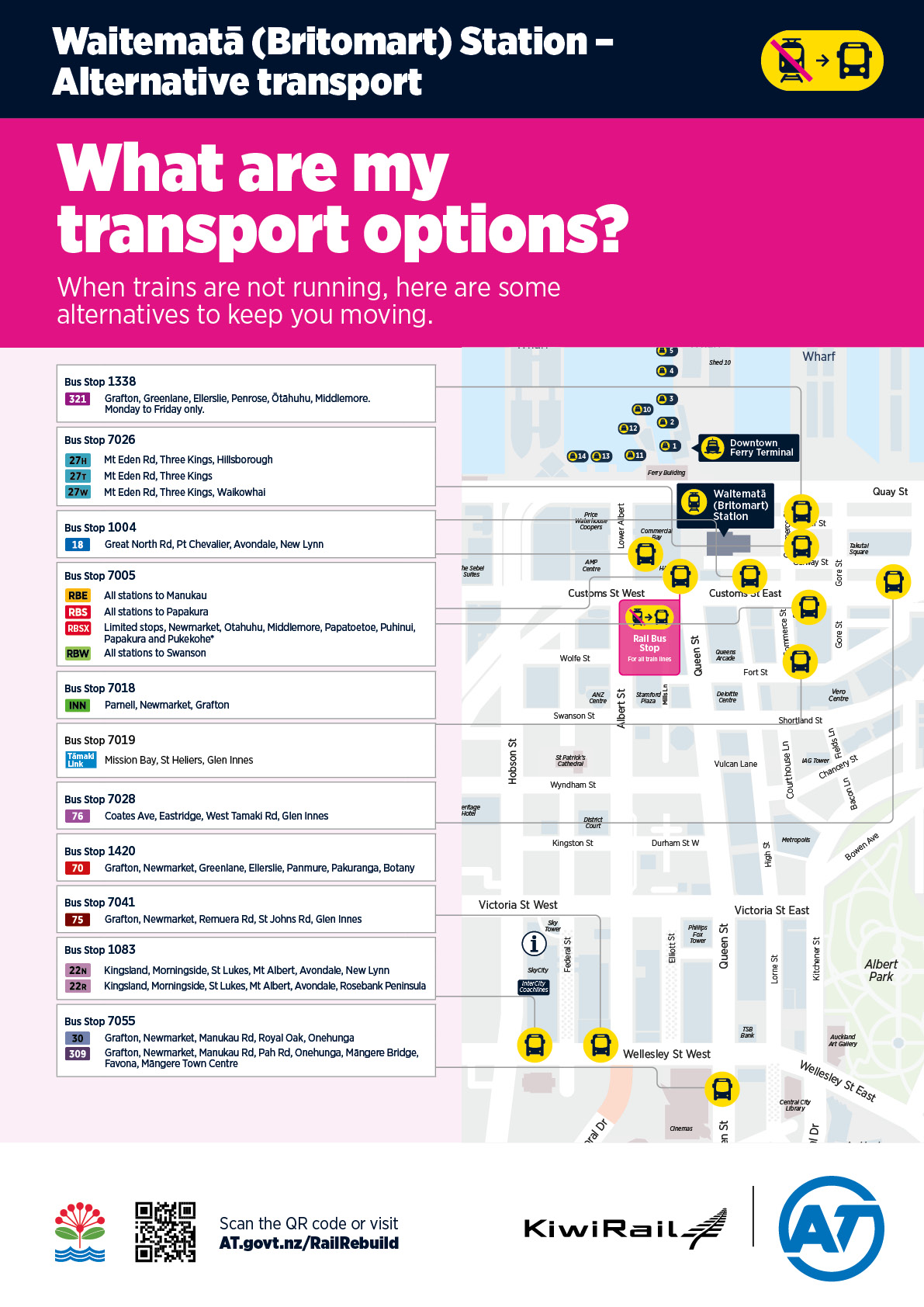 Waitematā (Britomart) Train Station - Alternative transport map.
