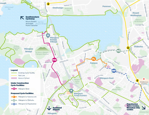 Map of proposed Māngere East cycling network