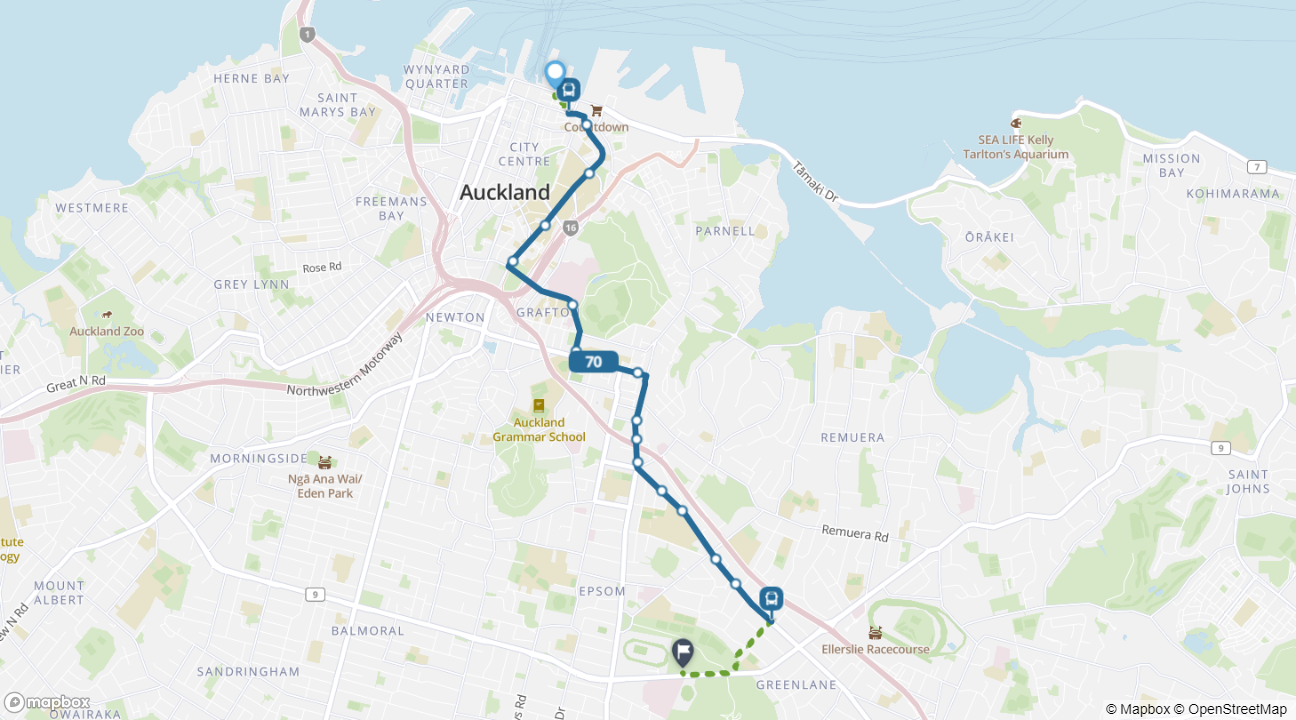 Britomart to Auckland Showgrounds map