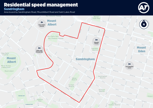 A map of the Sandringham Residential Speed Management programme priority area.
