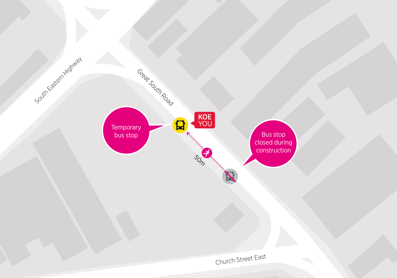Map of bus stop changes.