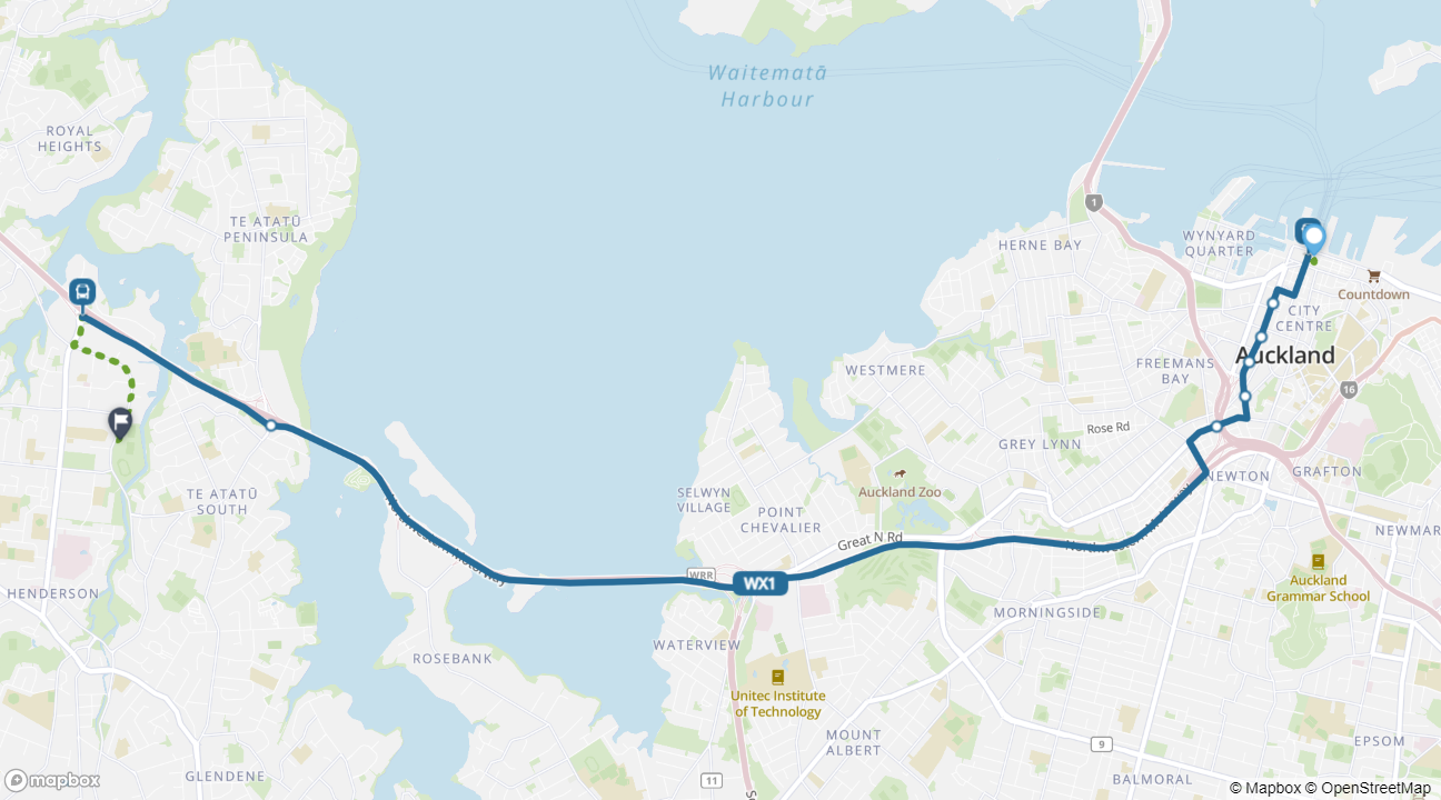 Britomart to The Trusts Arena via NX1 map