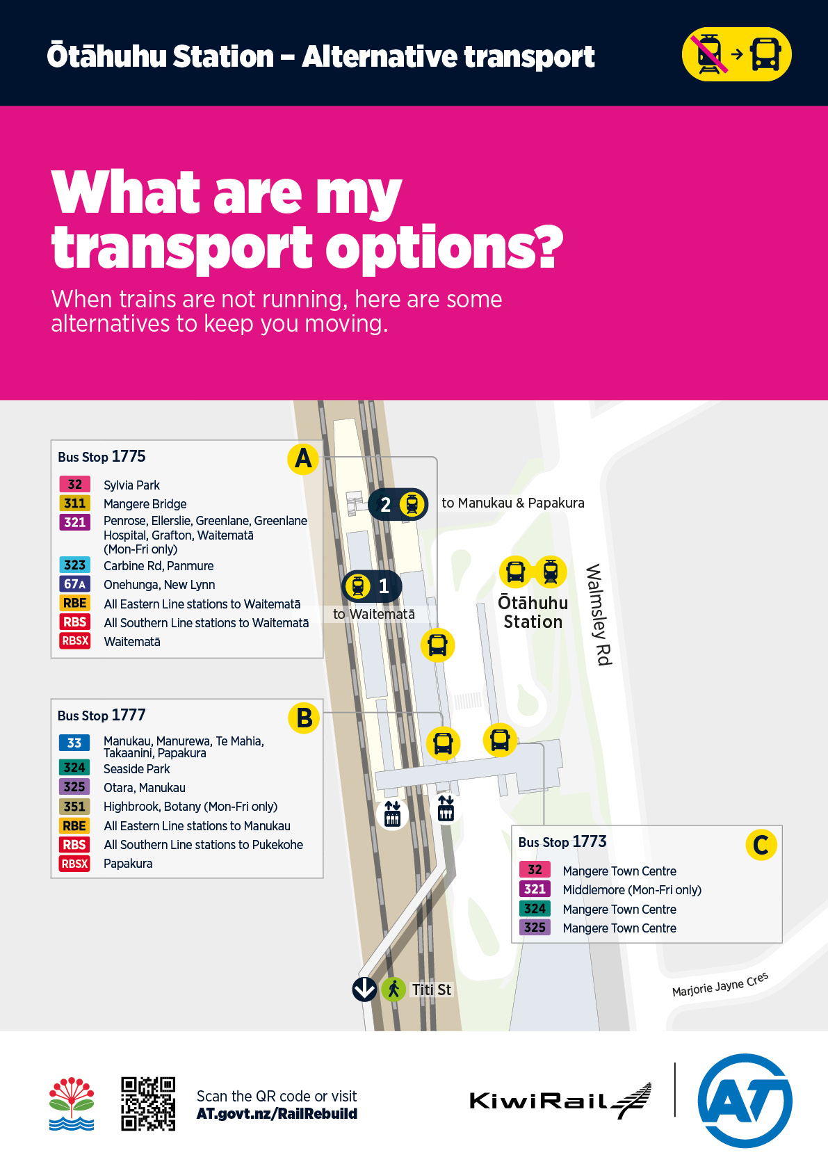 Map of Ōtāhuhu Station showing rail bus replacements.