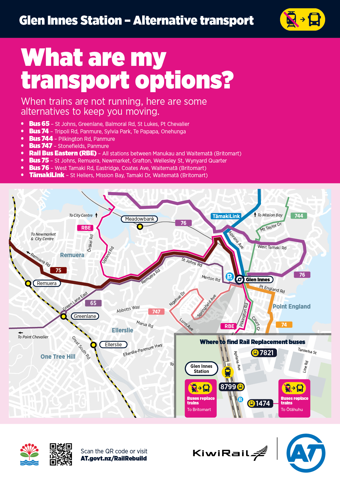 Map of Glen Innes Station showing rail bus replacements.