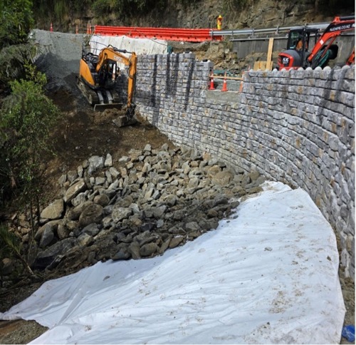 The block wall building up to road level