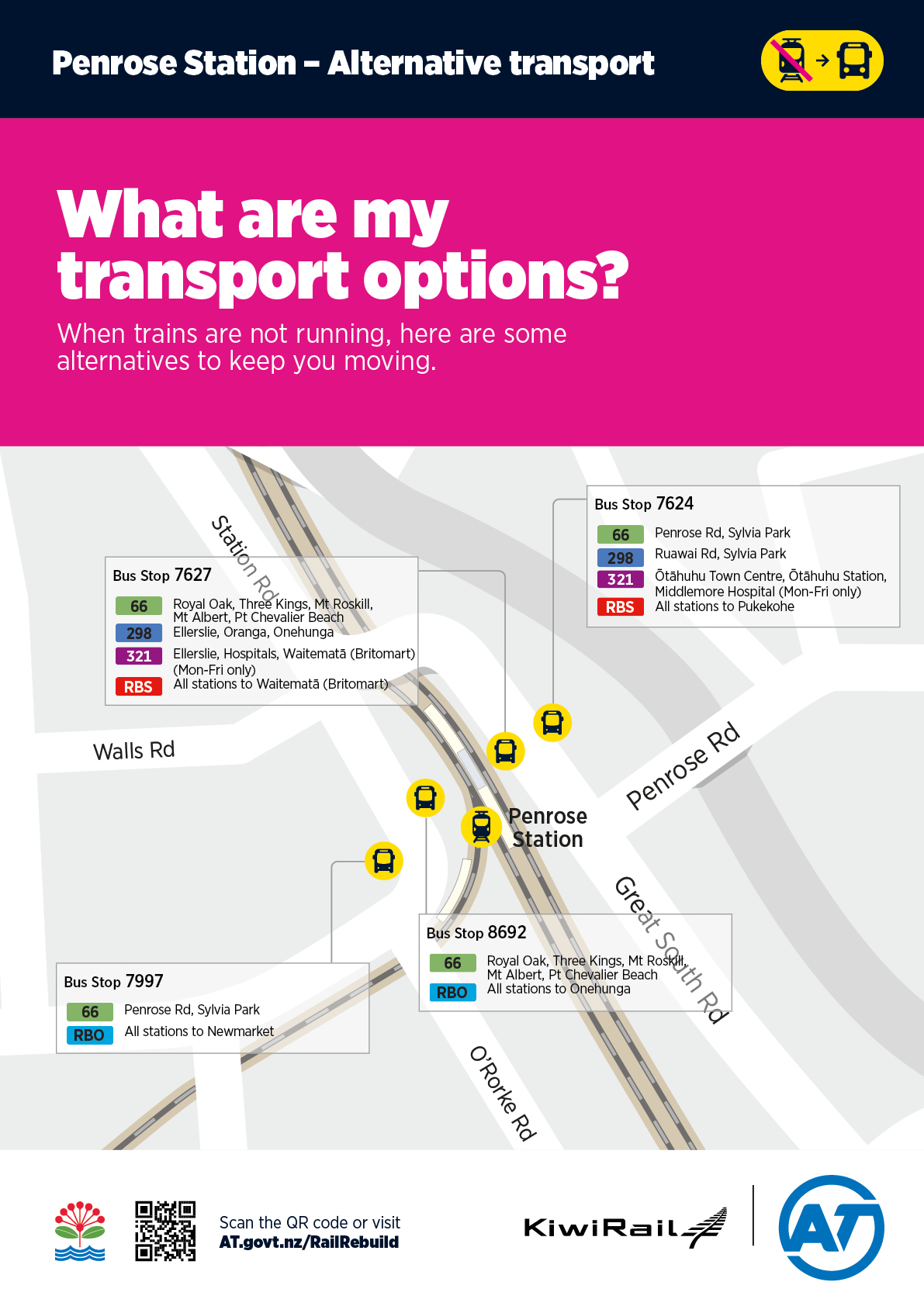 Map of Penrose Station showing rail bus replacements.