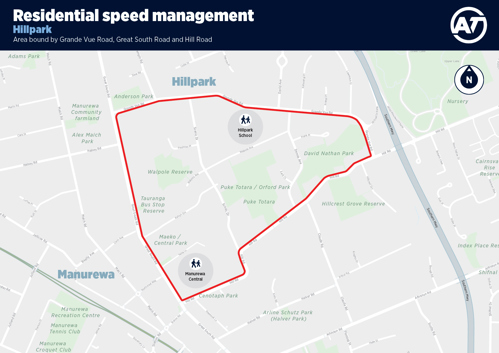 A map of the Hillpark Residential Speed Management programme priority area.