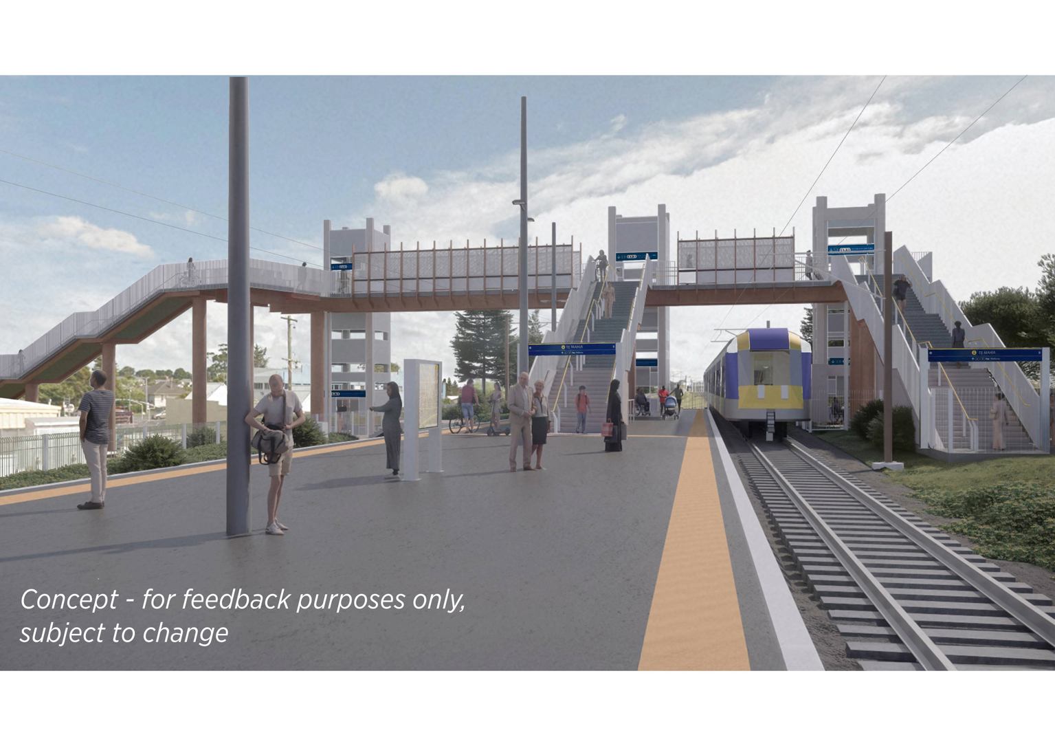 Te Mahia station access bridge render.