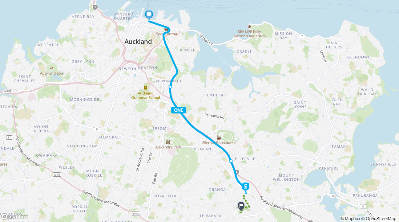 Waitematā Station to Penrose Station train route map