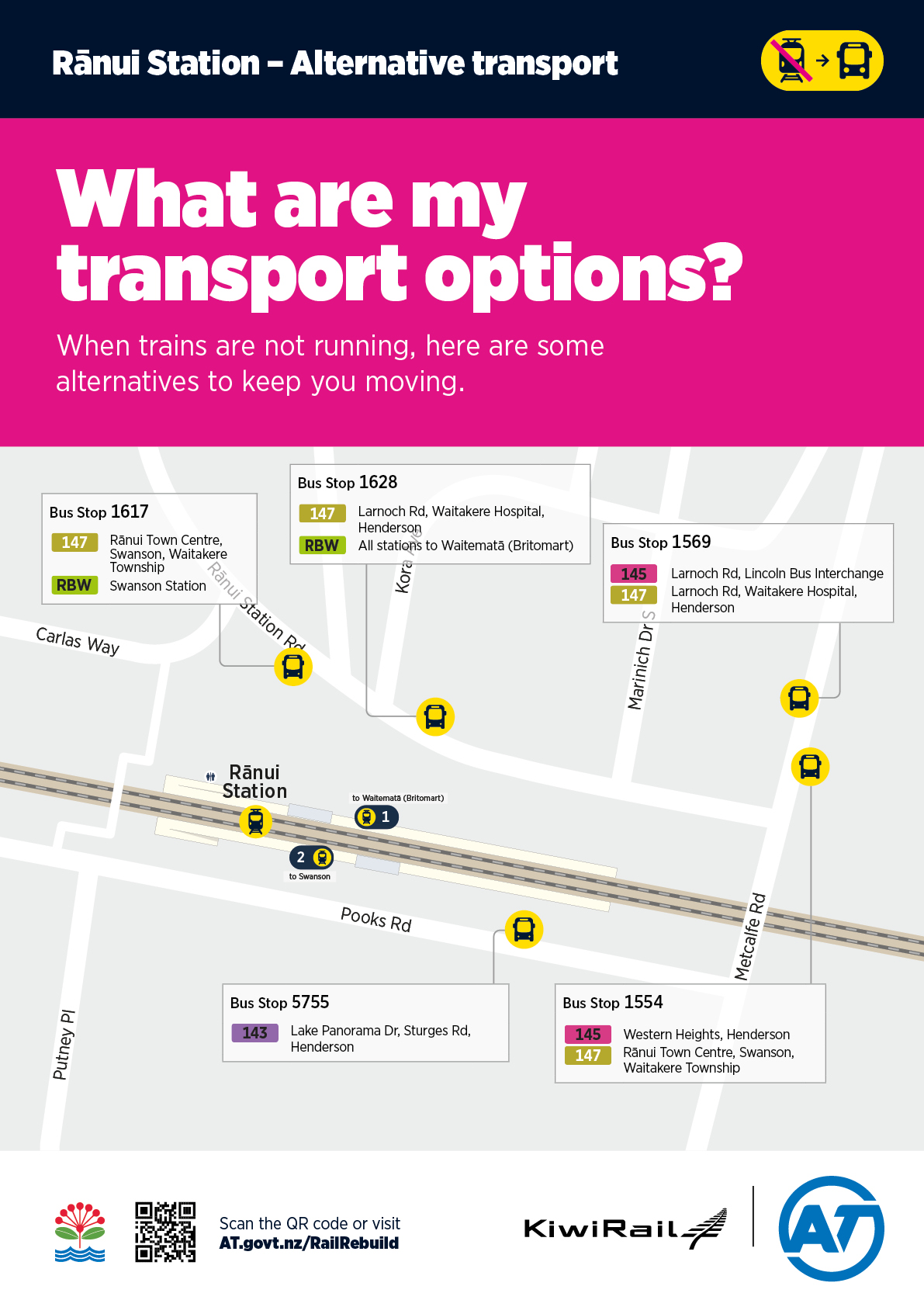 Map showing alternative transport options for Ranui Station.