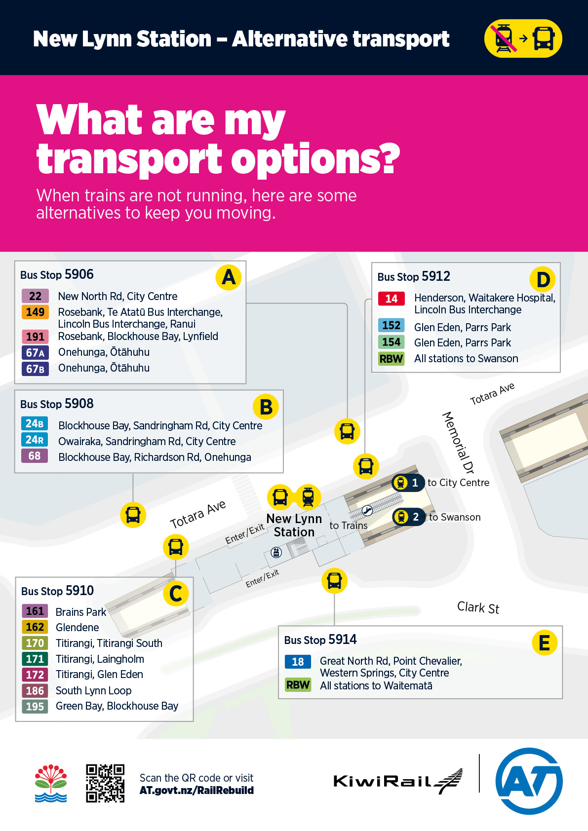 New Lynn station - Alternative transport map