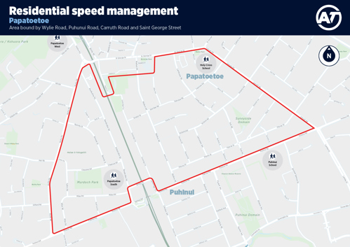 A map of the Papatoetoe Residential Speed Management programme priority area.