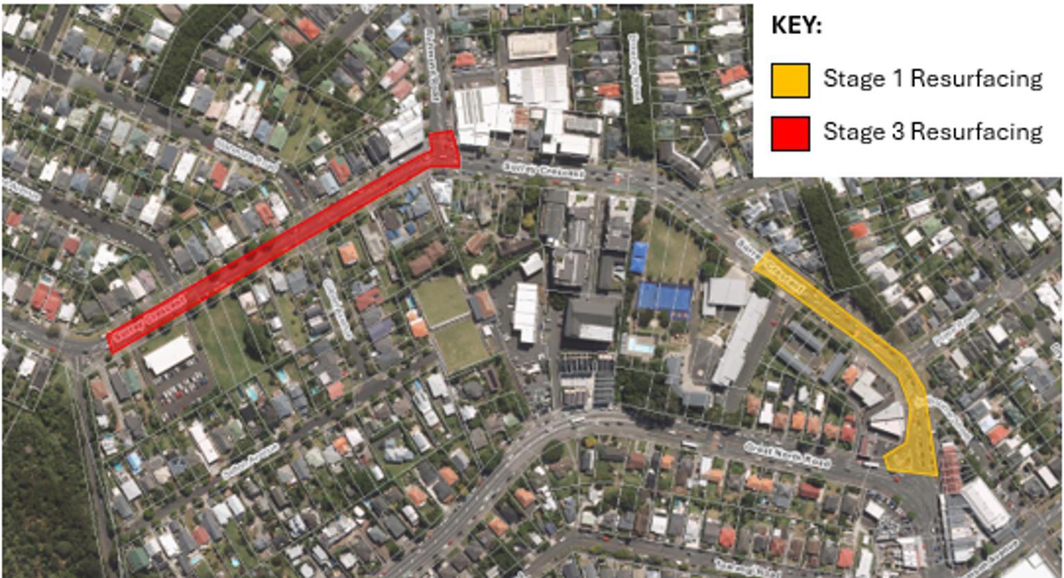 Map showing location of mid-January road resurfacing nightworks.