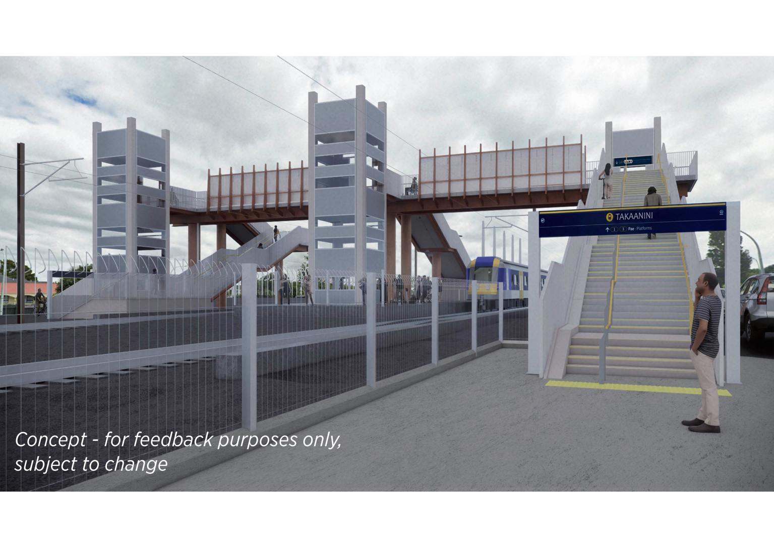 An artists impression of the Takaanini Station pedestrian bridge.