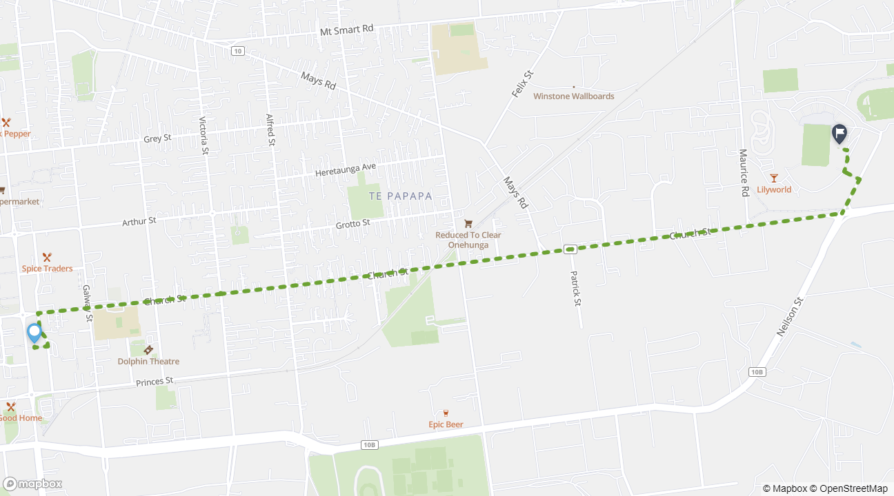 Onehunga to Go Media Stadium walking route map