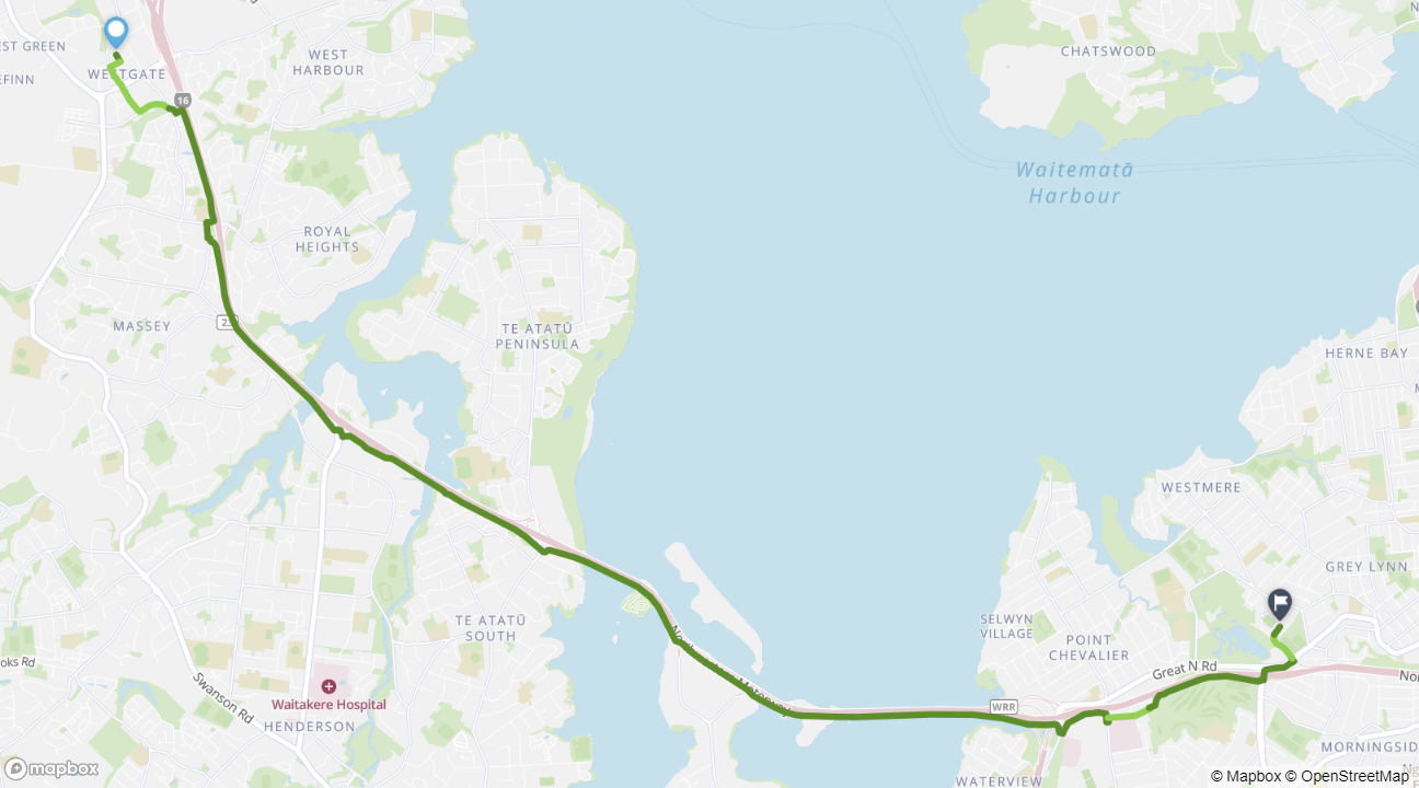Westgate to Western Springs Bowl cycle route map