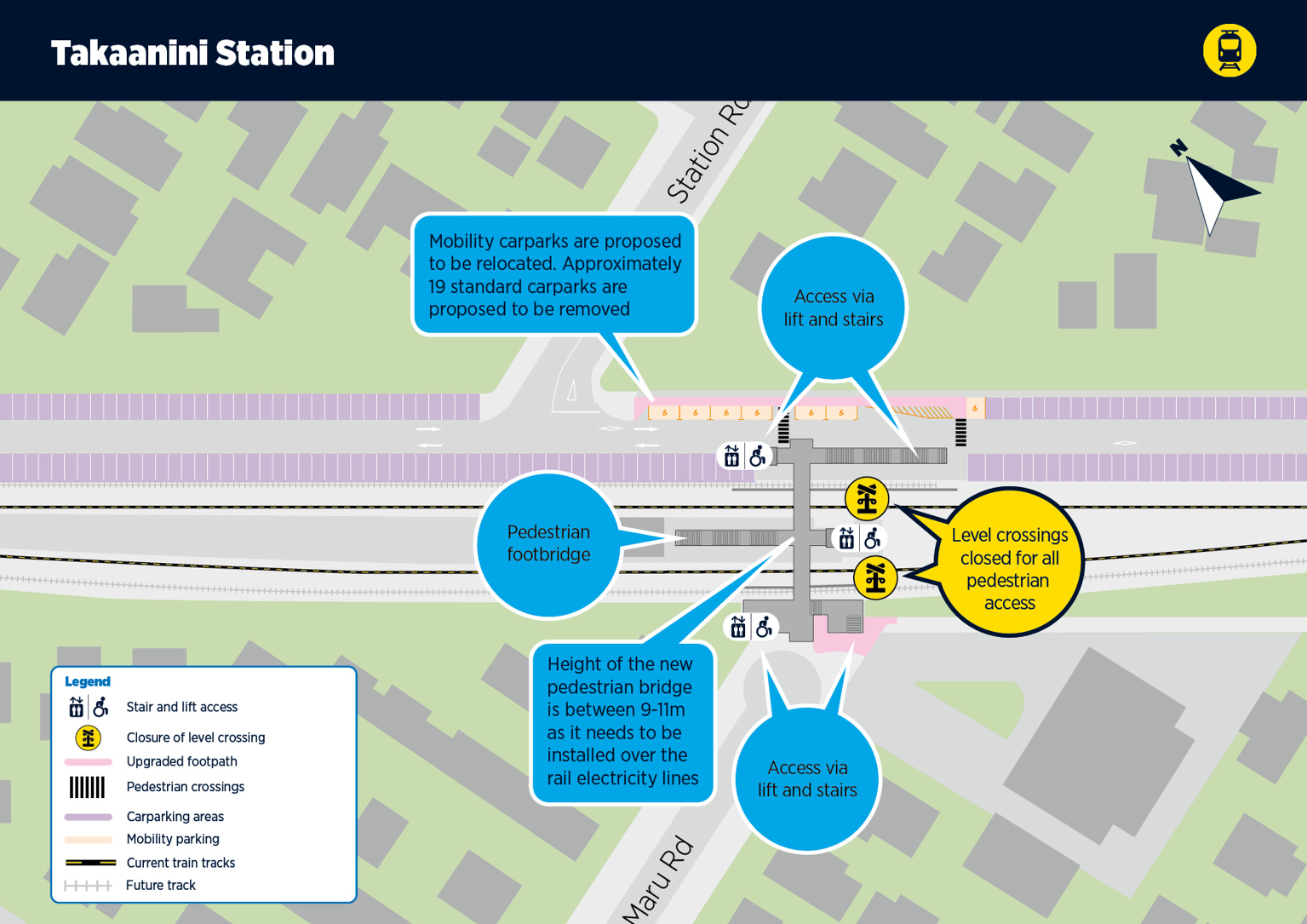 Illustration of the features of the new Takaanini Station access bridge.
